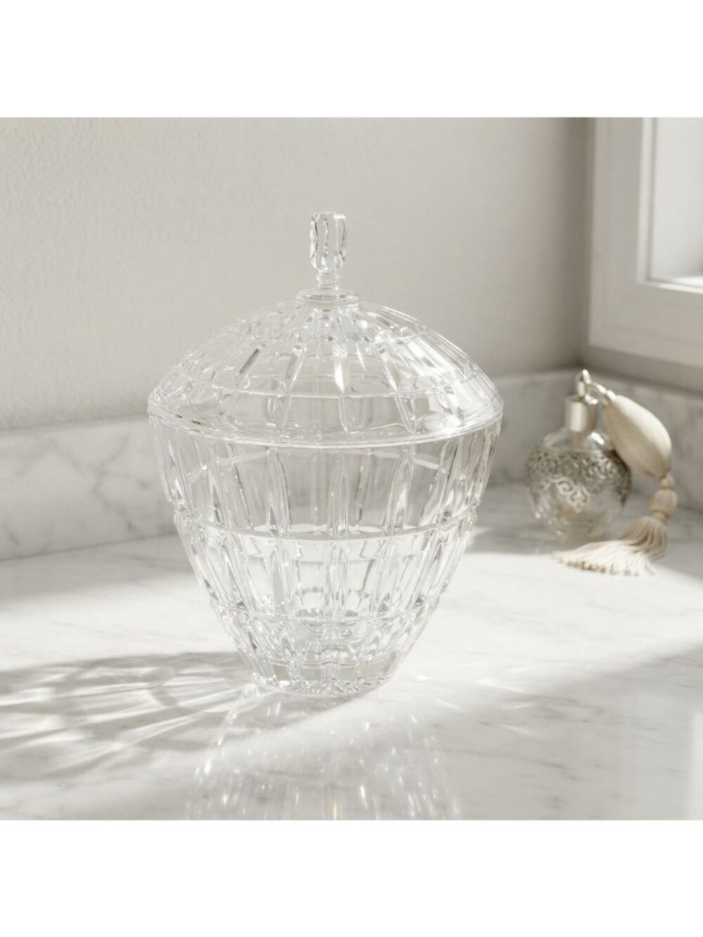 Vintage Fifth Avenue Crystal Covered Candy Dish Lead Crystal Jar Vanity Box